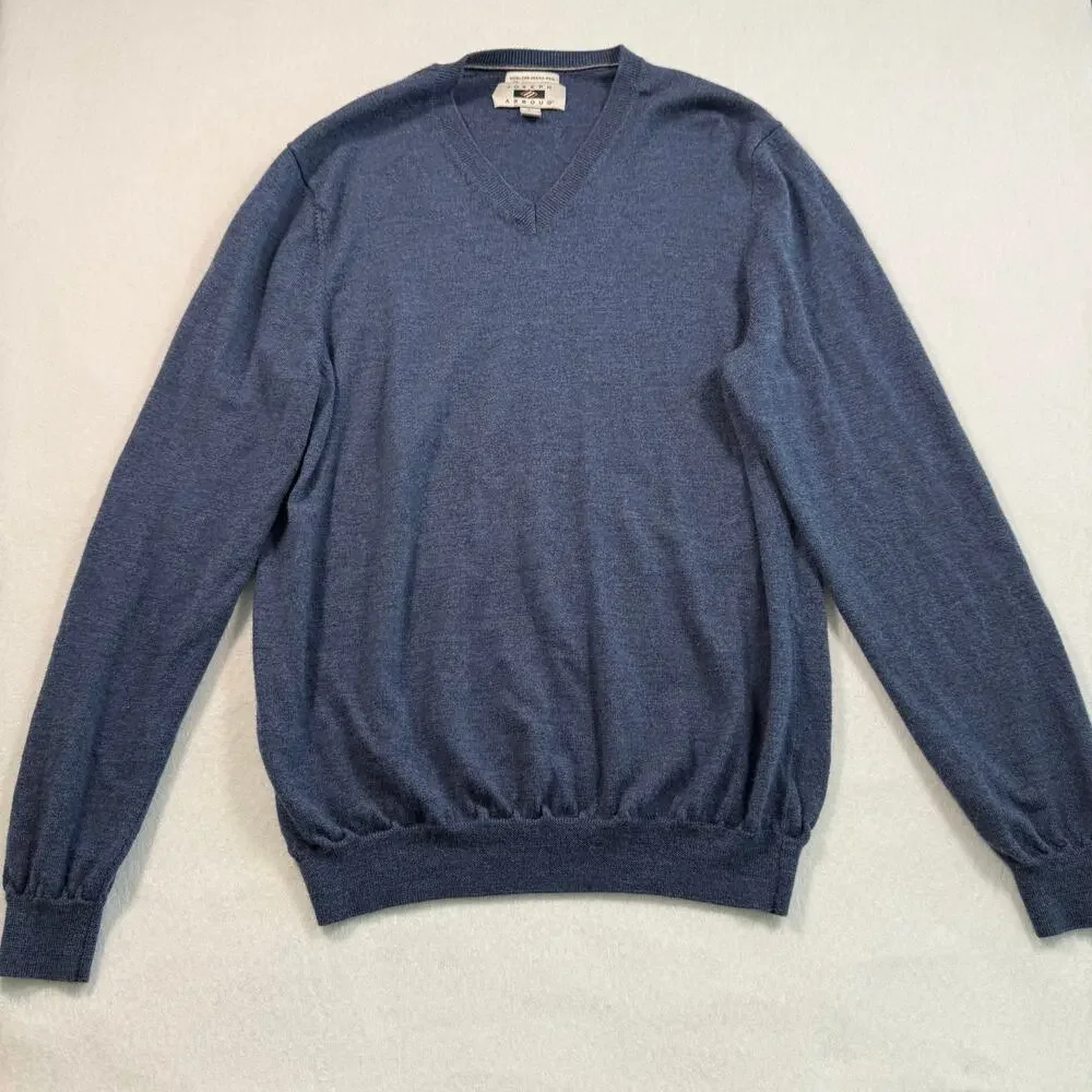 Vintage Joseph Abboud Fine Merino Wool Navy Blue V-Neck Sweater Size Large